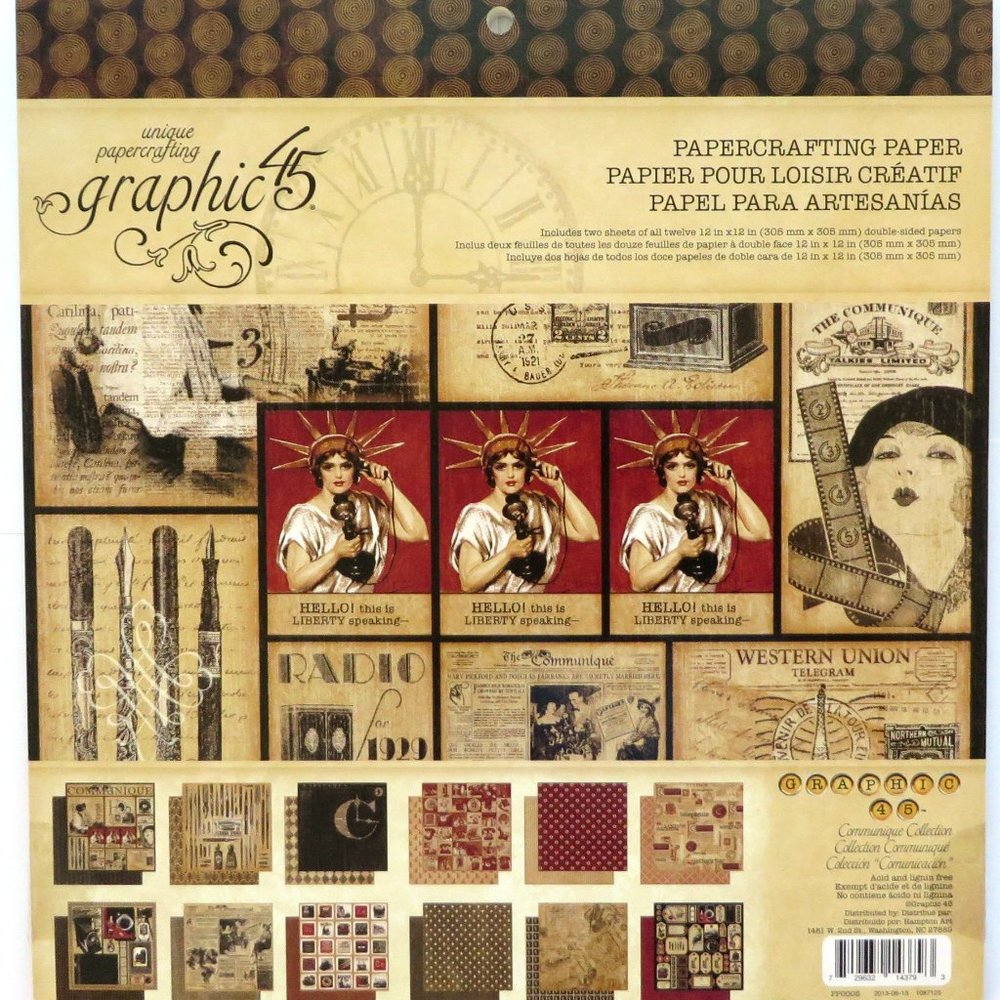 2 PADS Graphic 45 COMMUNIQUE 12 x 12 Scrapbooking Paper 2013 96 Sheets N…